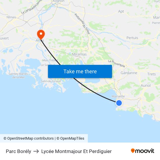 Parc Borély to Lycée Montmajour Et Perdiguier map