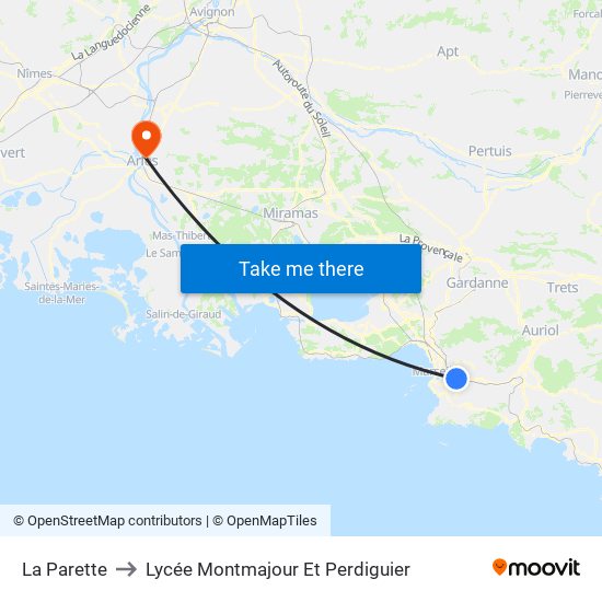 La Parette to Lycée Montmajour Et Perdiguier map