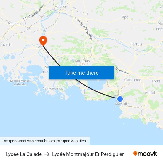 Lycée La Calade to Lycée Montmajour Et Perdiguier map