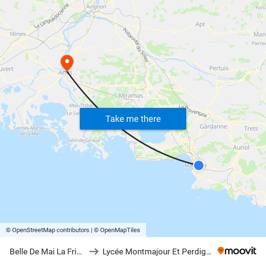 Belle De Mai La Friche to Lycée Montmajour Et Perdiguier map