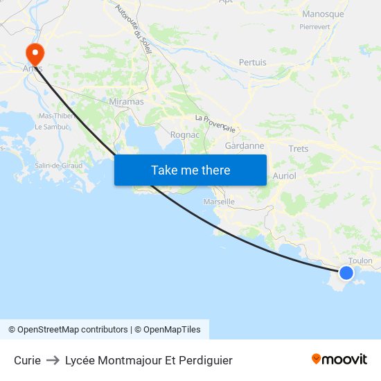 Curie to Lycée Montmajour Et Perdiguier map