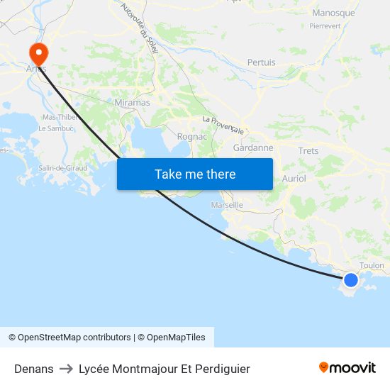 Denans to Lycée Montmajour Et Perdiguier map