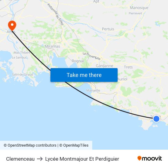 Clemenceau to Lycée Montmajour Et Perdiguier map