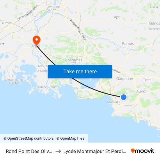 Rond Point Des Oliviers to Lycée Montmajour Et Perdiguier map