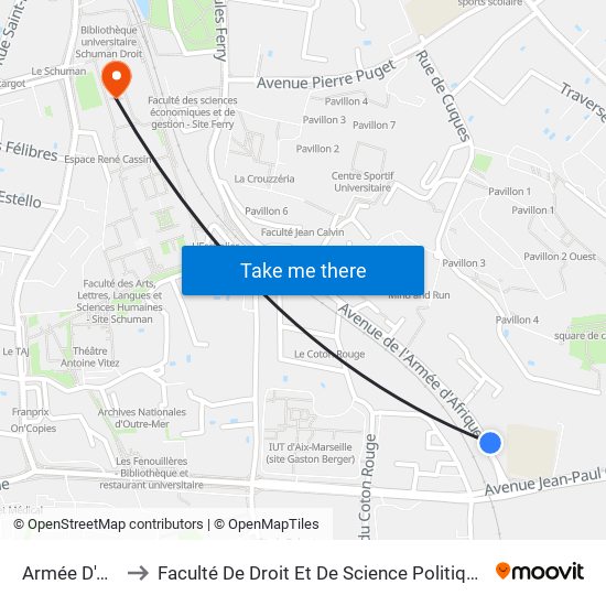 Armée  D'Afrique to Faculté De Droit Et De Science Politique - Site Schuman map