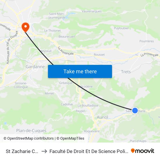 St Zacharie Centre Ville to Faculté De Droit Et De Science Politique - Site Schuman map