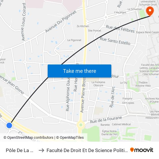 Pôle De La Beauvalle to Faculté De Droit Et De Science Politique - Site Schuman map