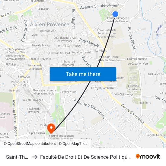 Saint-Thomas to Faculté De Droit Et De Science Politique - Site Schuman map