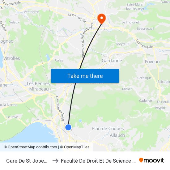 Gare De St-Joseph-Le-Castellas to Faculté De Droit Et De Science Politique - Site Schuman map