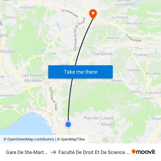 Gare De Ste-Marthe-En-Provence to Faculté De Droit Et De Science Politique - Site Schuman map