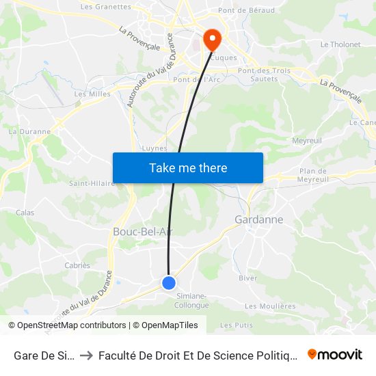 Gare De Simiane to Faculté De Droit Et De Science Politique - Site Schuman map