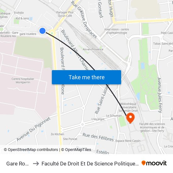 Gare Routière to Faculté De Droit Et De Science Politique - Site Schuman map