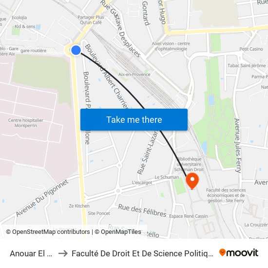 Anouar El Sadate to Faculté De Droit Et De Science Politique - Site Schuman map