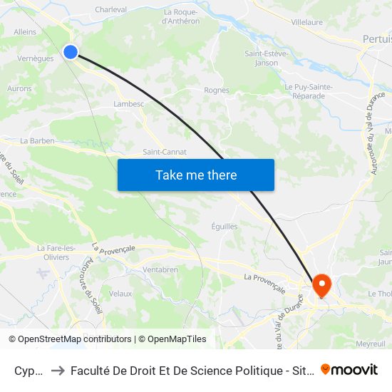 Cyprès to Faculté De Droit Et De Science Politique - Site Schuman map