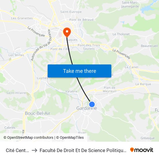 Cité Centrale 1 to Faculté De Droit Et De Science Politique - Site Schuman map