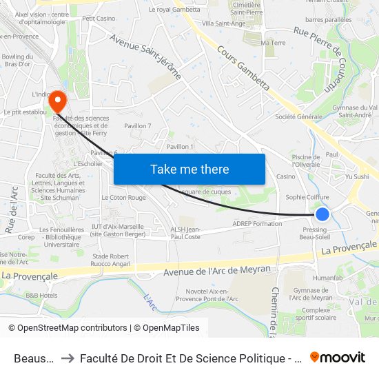 Beausoleil to Faculté De Droit Et De Science Politique - Site Schuman map