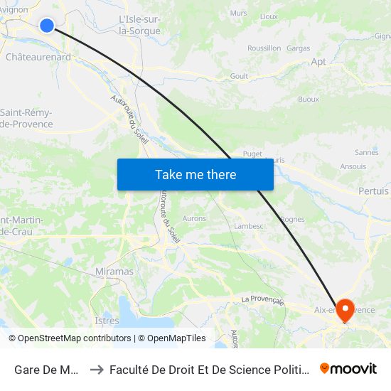 Gare De Montfavet to Faculté De Droit Et De Science Politique - Site Schuman map