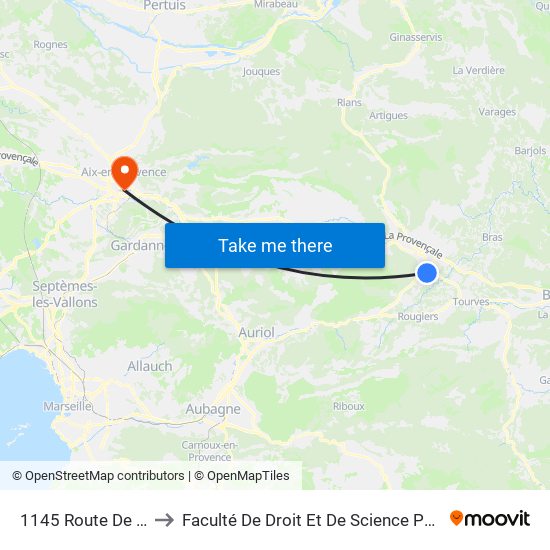 1145 Route De Mazaugues to Faculté De Droit Et De Science Politique - Site Schuman map