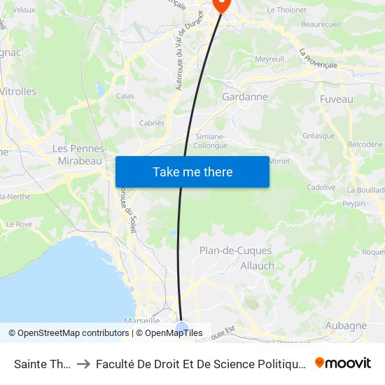 Sainte Thérèse to Faculté De Droit Et De Science Politique - Site Schuman map