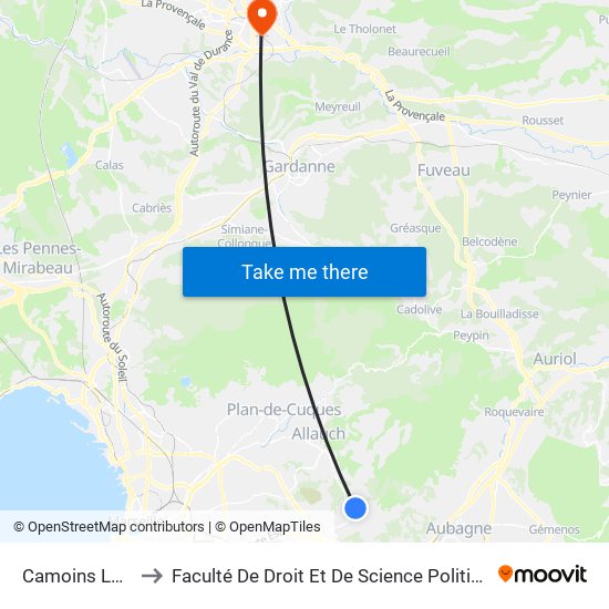 Camoins Les Bains to Faculté De Droit Et De Science Politique - Site Schuman map