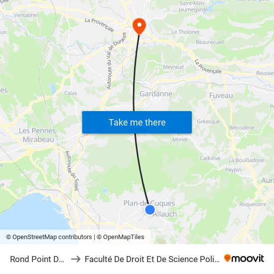 Rond Point Des Oliviers to Faculté De Droit Et De Science Politique - Site Schuman map