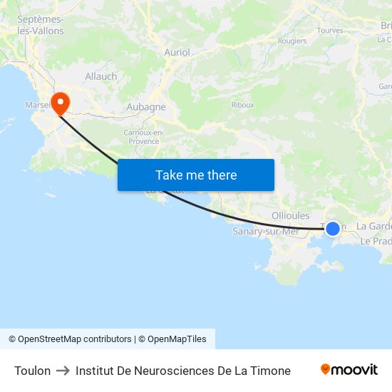 Toulon to Institut De Neurosciences De La Timone map