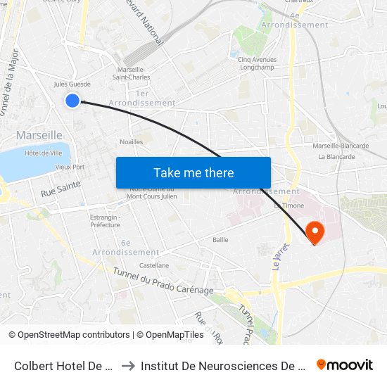Colbert Hotel De Region to Institut De Neurosciences De La Timone map