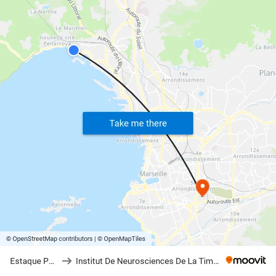 Estaque Port to Institut De Neurosciences De La Timone map