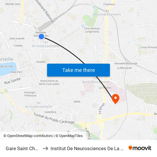 Gare Saint Charles to Institut De Neurosciences De La Timone map