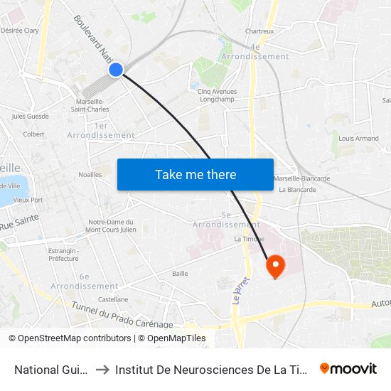 National Guibal to Institut De Neurosciences De La Timone map