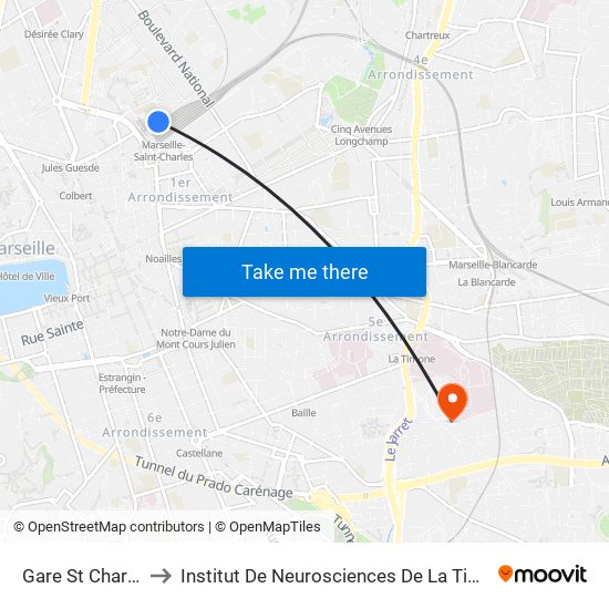 Gare St Charles to Institut De Neurosciences De La Timone map