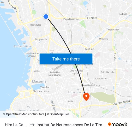 Hlm Le Canet to Institut De Neurosciences De La Timone map