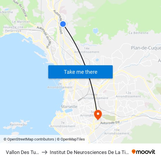 Vallon Des Tuves to Institut De Neurosciences De La Timone map