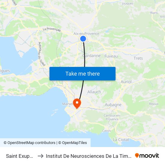 Saint Exupéry to Institut De Neurosciences De La Timone map