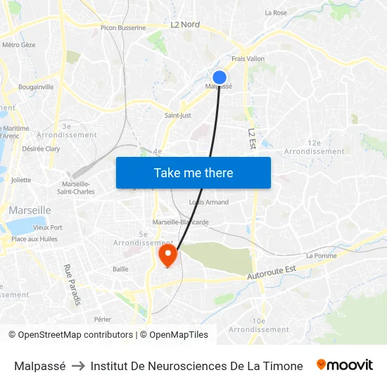 Malpassé to Institut De Neurosciences De La Timone map