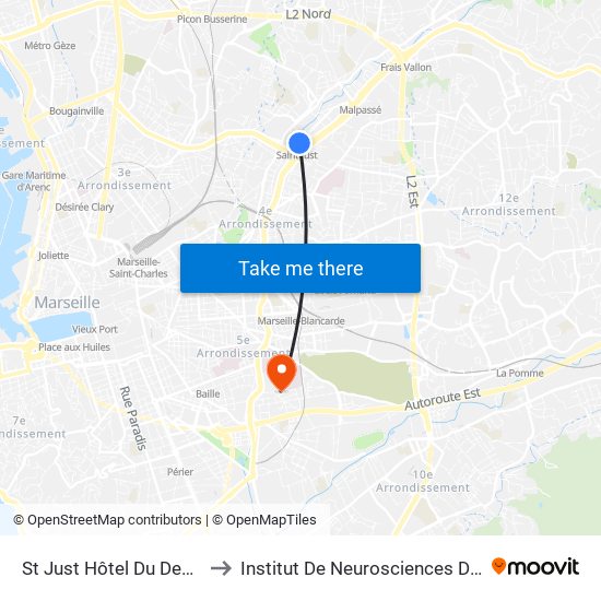St Just Hôtel Du Departement to Institut De Neurosciences De La Timone map