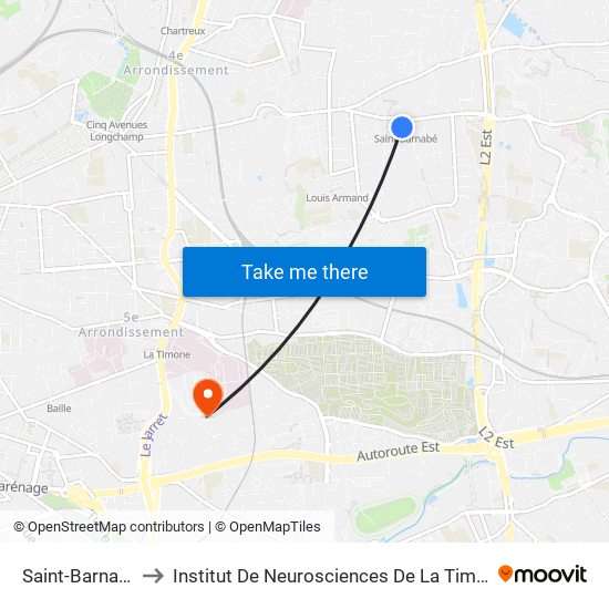 Saint-Barnabé to Institut De Neurosciences De La Timone map