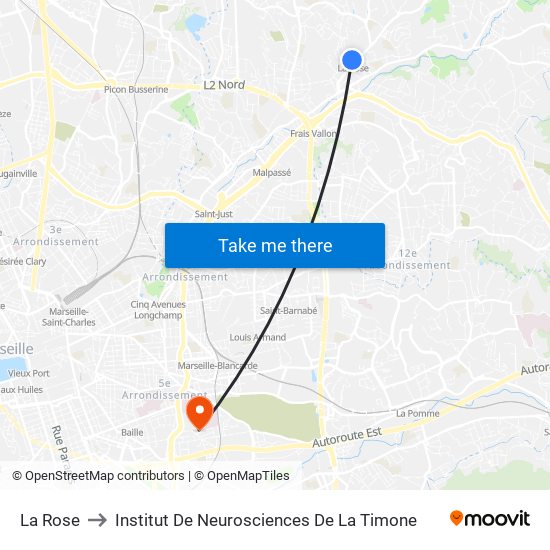 La Rose to Institut De Neurosciences De La Timone map