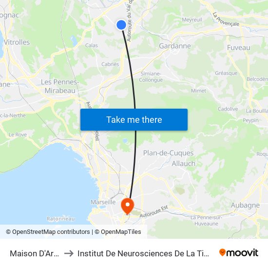 Maison D'Arrêt to Institut De Neurosciences De La Timone map