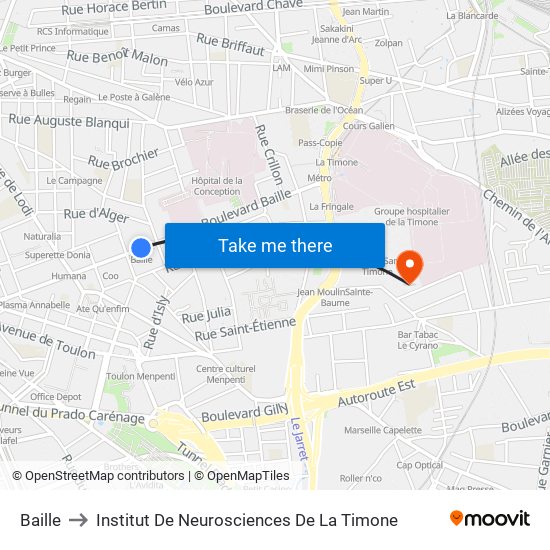 Baille to Institut De Neurosciences De La Timone map