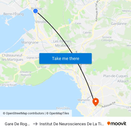 Gare De Rognac to Institut De Neurosciences De La Timone map