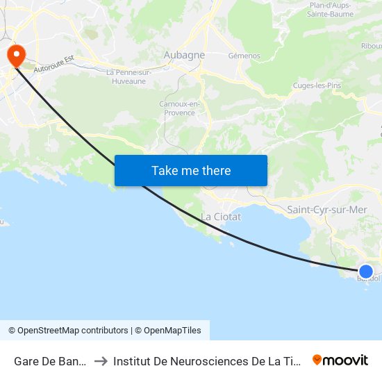 Gare De Bandol to Institut De Neurosciences De La Timone map