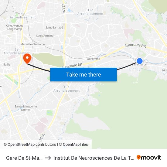 Gare De St-Marcel to Institut De Neurosciences De La Timone map