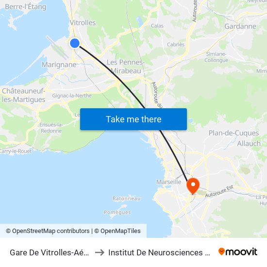 Gare De Vitrolles-Aér-Marseille to Institut De Neurosciences De La Timone map