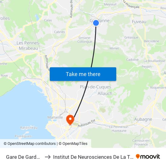 Gare De Gardanne to Institut De Neurosciences De La Timone map