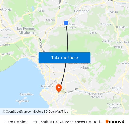 Gare De Simiane to Institut De Neurosciences De La Timone map