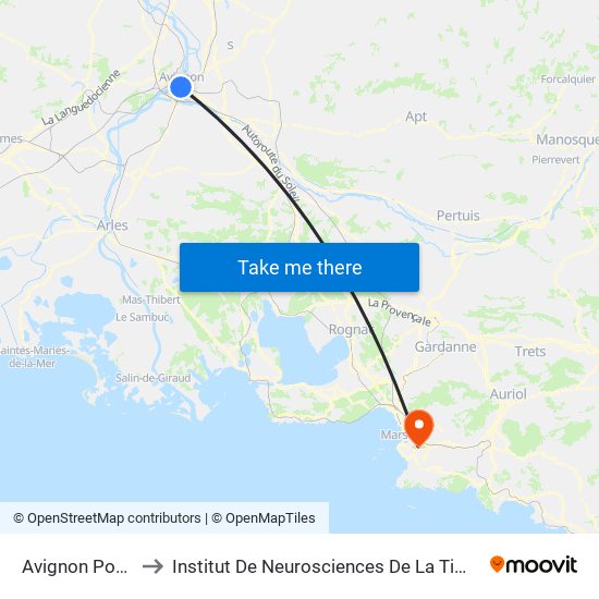 Avignon Poste to Institut De Neurosciences De La Timone map