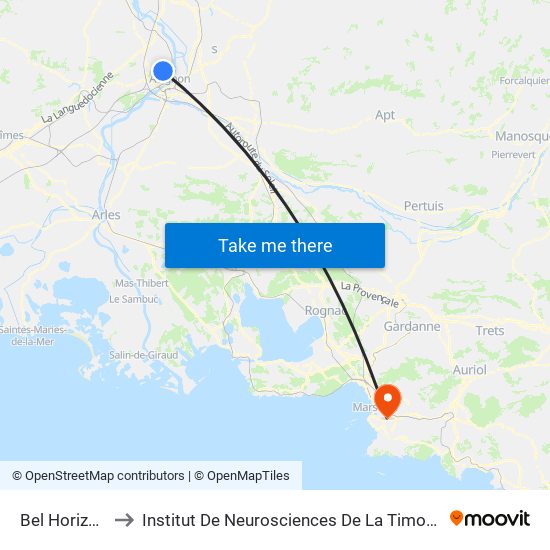Bel Horizon to Institut De Neurosciences De La Timone map