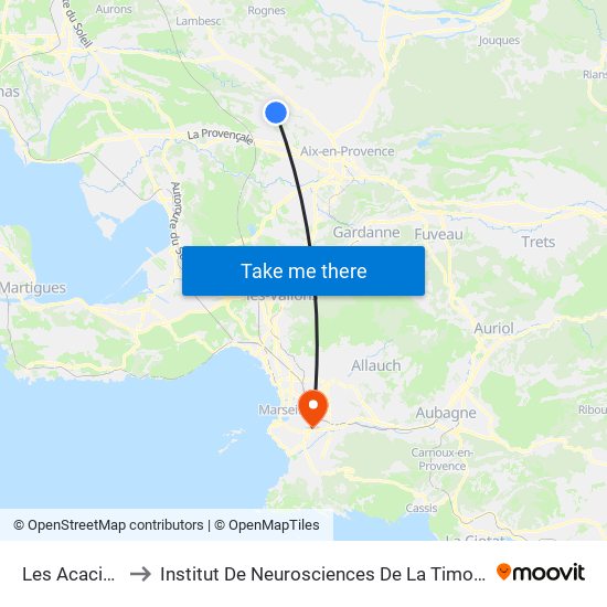 Les Acacias to Institut De Neurosciences De La Timone map