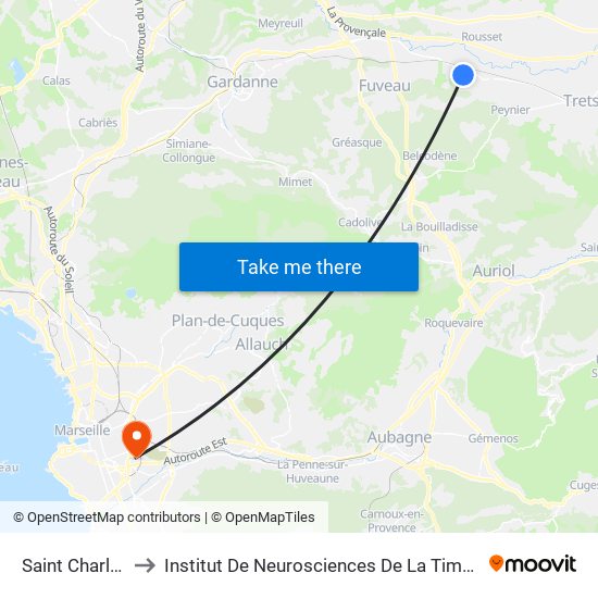 Saint Charles to Institut De Neurosciences De La Timone map